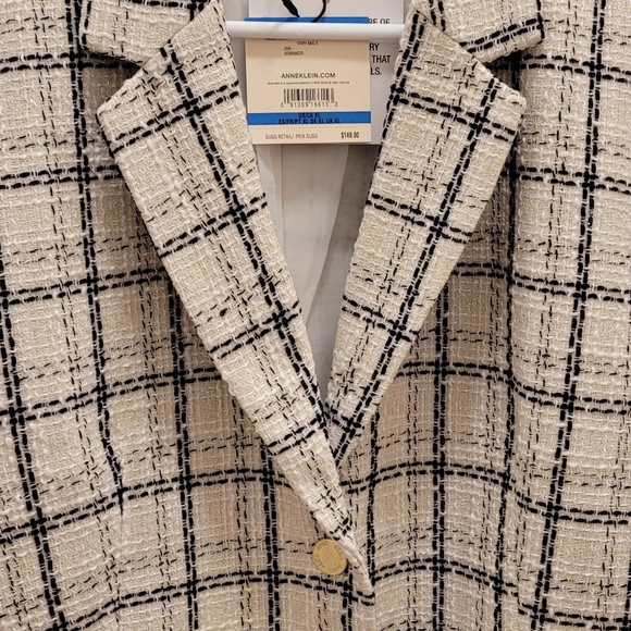 NWT Annie klein suit jacket white & black plaid w/silver sparkles size XL - Picture 4 of 9